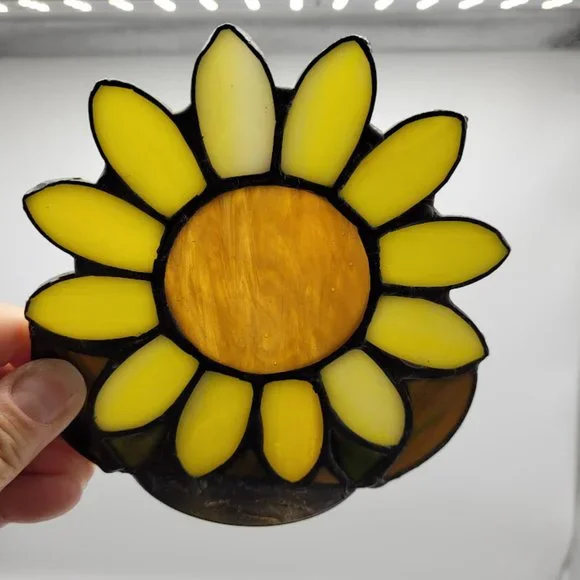 Sunflower Sunshine Art Stained Glass Candle Holder Boho Farmhouse Cottagecore - Picture 4 of 10